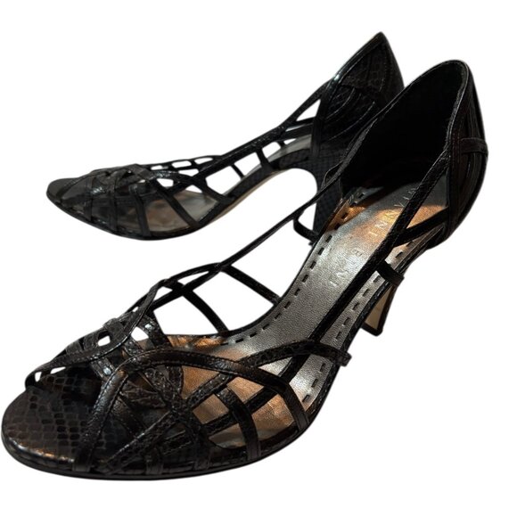 Black Snakeskin-Patterned Strappy Heels By Gianni Bini Womens Peep-Toe Style 9.5 - Picture 3 of 7